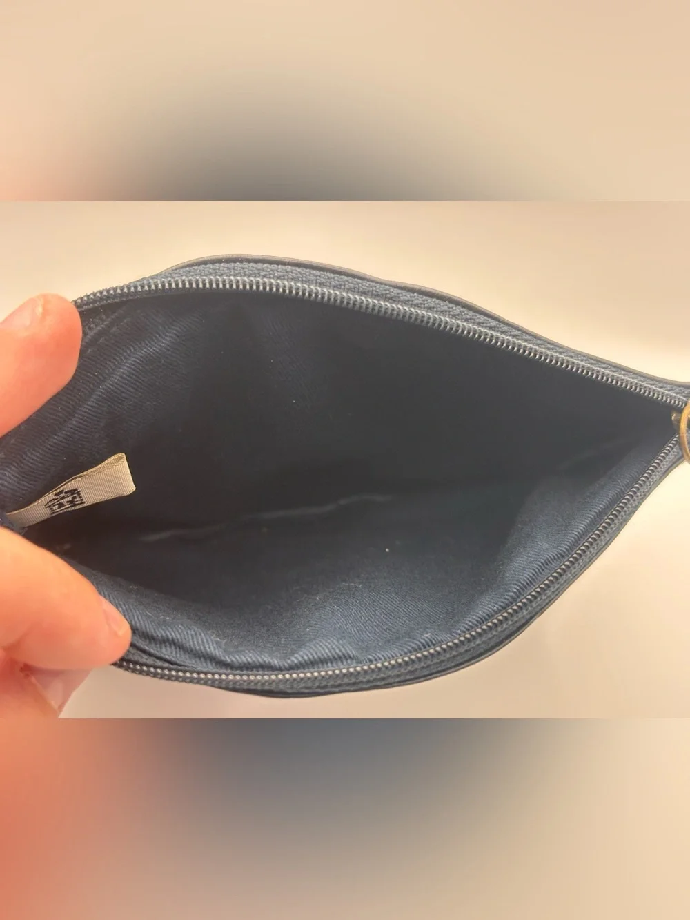 Vintage Dark Navy Blue Leather Cosmetic Zipper Pouch,
